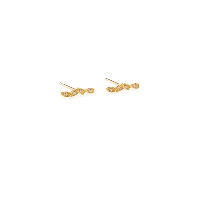 Glory Earrings - Σκουλαρίκια χρυσά 14Κ διακριτικά σχεδιασμένα με έμφαση στη λεπτομέρεια. Μικρά αλλά τόσο κομψά φυλλαράκια με ζιργκόν θα δώσουν ένα κλασικό αποτέλεσμα στο ντύσιμό σου.