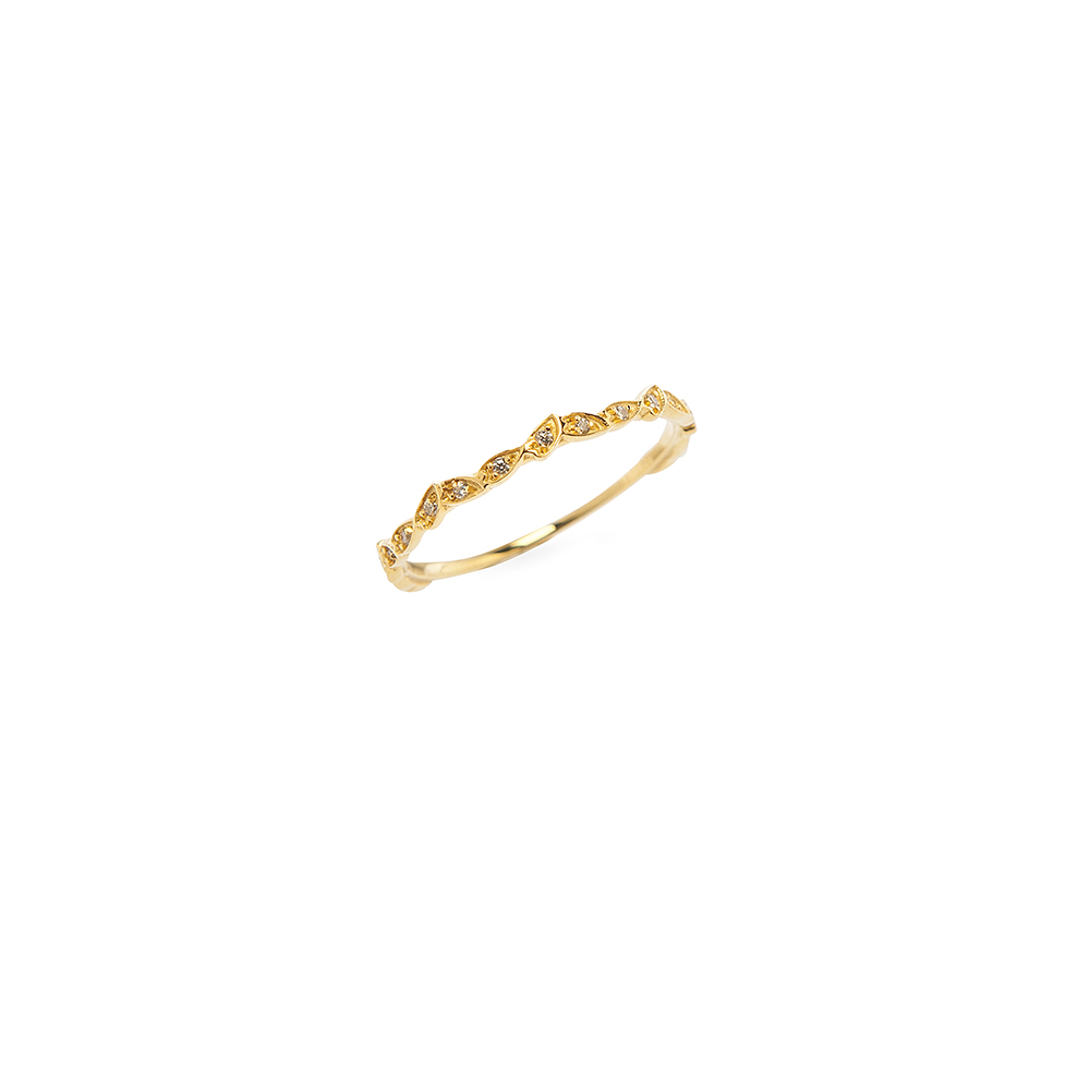 Glory Ring Glory Ring - A dainty ring made of 14K gold, formed by small booklets. Trendy but classic at the same time, with white zircons that make it a unique and special choice.