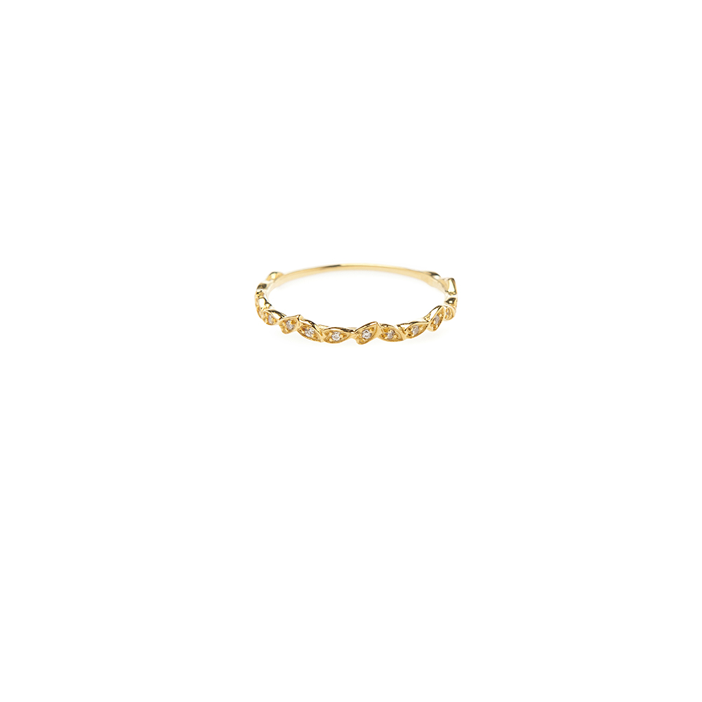 Glory Ring Glory Ring - A dainty ring made of 14K gold, formed by small booklets. Trendy but classic at the same time, with white zircons that make it a unique and special choice.